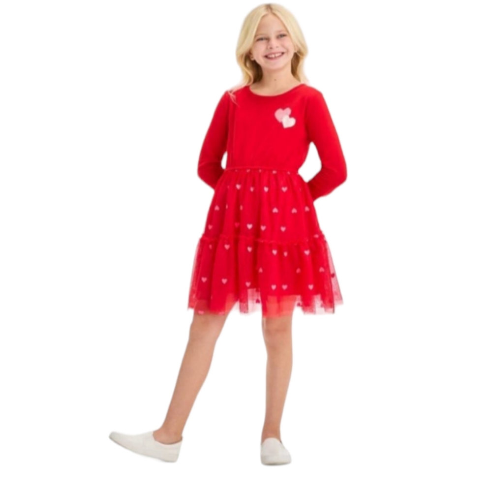 Cat & Jack XXL girls dress red with heart embellishment on front and inlay